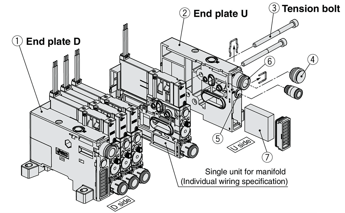 Exploded view of manifold