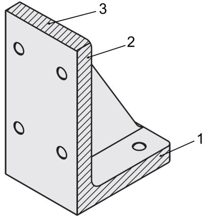 Configurability of length (1), height (2), and width (3) in angle plates
