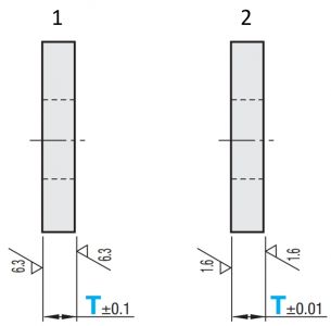 Design options for a sample spacer disc: (1) Standard version, (2) Precision version