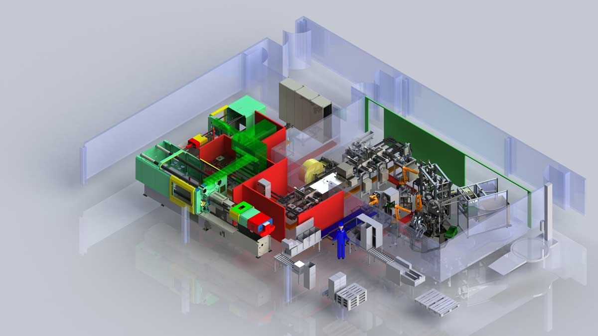 Overall layout of the robomotion machine for the medtech industry.