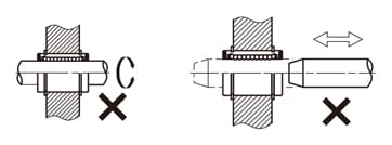 Flanged Linear Bushing - Single, Opposite Counterbored Hole. (2) Linear Bushings are not suitable for rotating motion or usage with repetitive insertion and extraction of shafts. Forced use may cause damage.