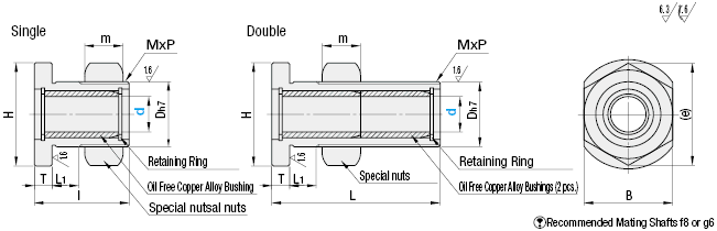 Oil Free Bushing with Male Thread Housing and Nut - Copper Alloy Flanged Single Type:Related Image