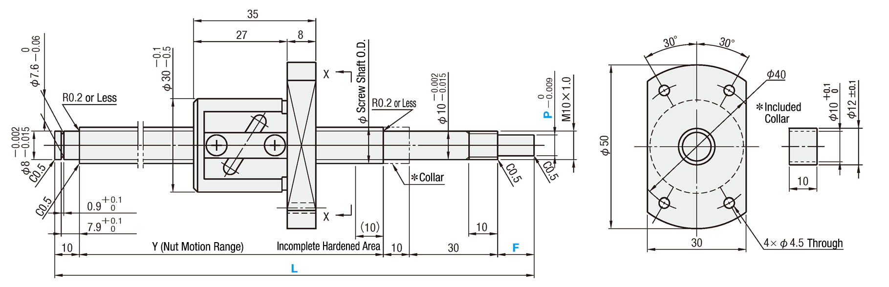 Rolled Ball Screw - STD Nut, Shaft Dia. ø12/14, Lead 4/5/10: Related Image