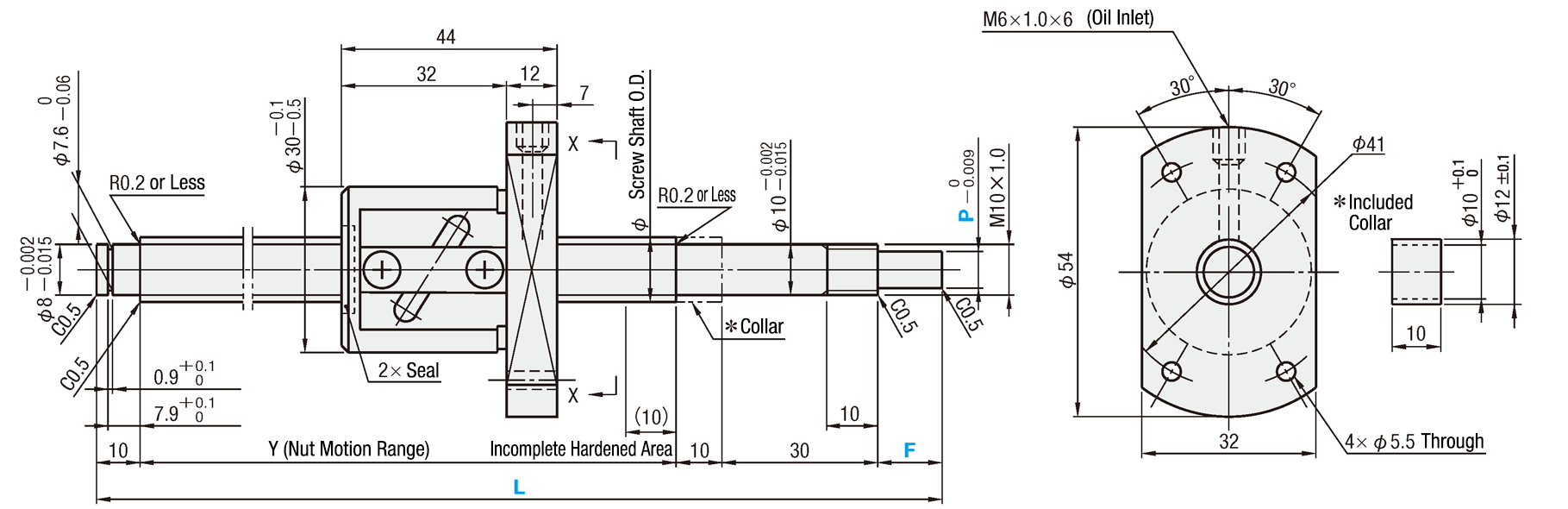 Rolled Ball Screw - STD Nut, Shaft Dia. ø12/14, Lead 4/5/10: Related Image