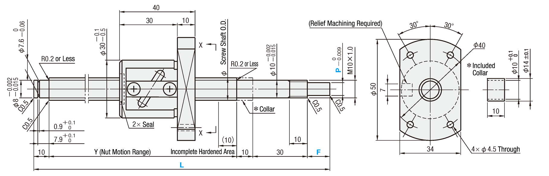 Rolled Ball Screw - STD Nut, Shaft Dia. ø12/14, Lead 4/5/10: Related Image