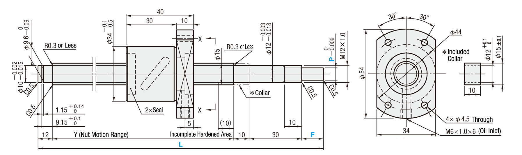 Rolled Ball Screw - STD Nut, Shaft Dia. ø15, Lead 5/10/20: Related Image