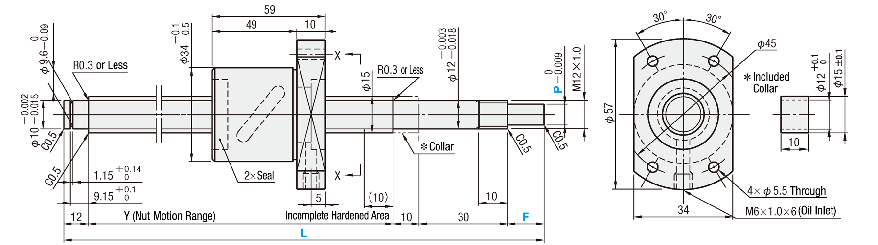 Rolled Ball Screw - STD Nut, Shaft Dia. ø15, Lead 5/10/20: Related Image