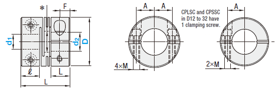 Slit couplings / hub clamping / cross slot / body: aluminium, stainless ...