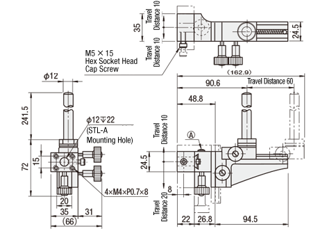 [High Precision]Datum stage for post mounting, 3 axes slide with shaft dimensional drawing 1