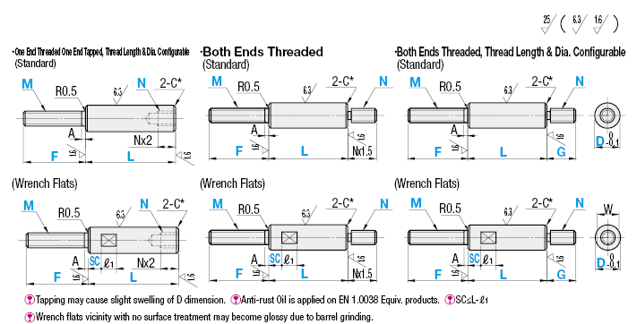 Circular Posts – One end threaded one end tapped / Both ends threaded ...