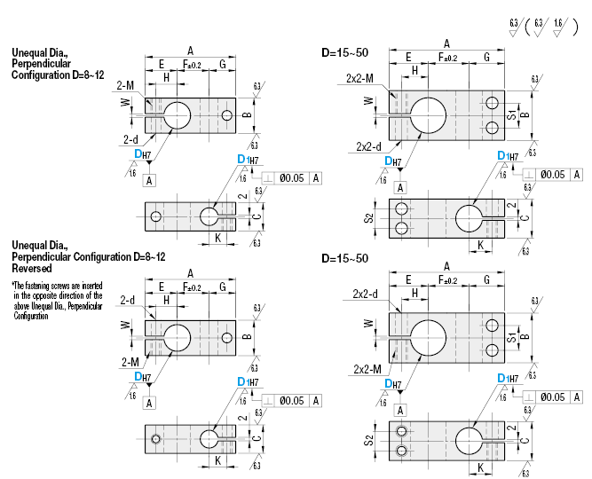 Perpendicular Configuration/Different Diameter Shaft Holes/Squared Ends:Related Image