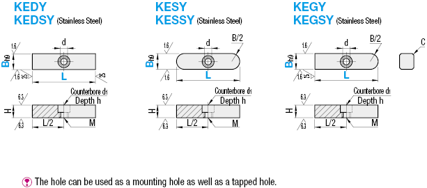 Part Number (Page 2) Parallel Keys with Tapped Counterbores from 