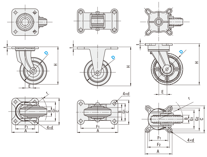 Cast Frame Casters - Standard / Trailered Use: Related Image