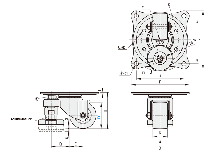 Casters With Leveling Mounts, Light Load: Related Image