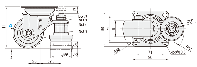 Caster With Leveling Mounts, Heavy Load: Related Image