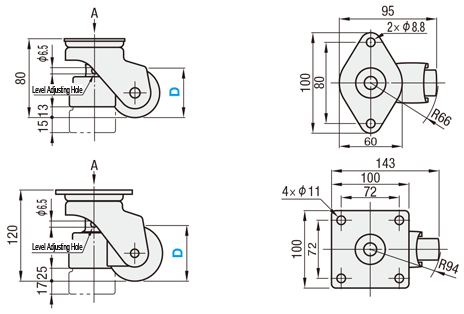 Caster With Leveling Mounts, Vibration Damping Type: Related Image