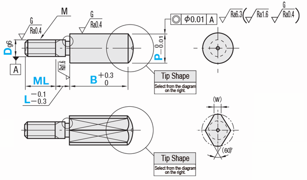 Locating Pin - Tip Shape Selectable, Threaded: Related Image