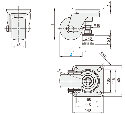 Casters With Leveling Mounts, Large Diameter Wheel Type: Related Image