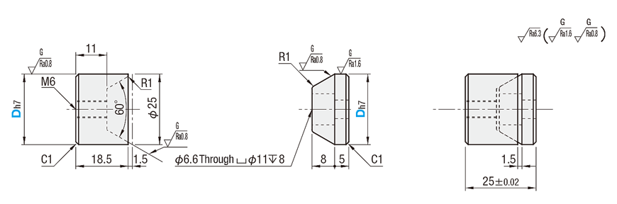 Tapered Pin Locating Block Sets, Counterbored  Dimensional Drawing