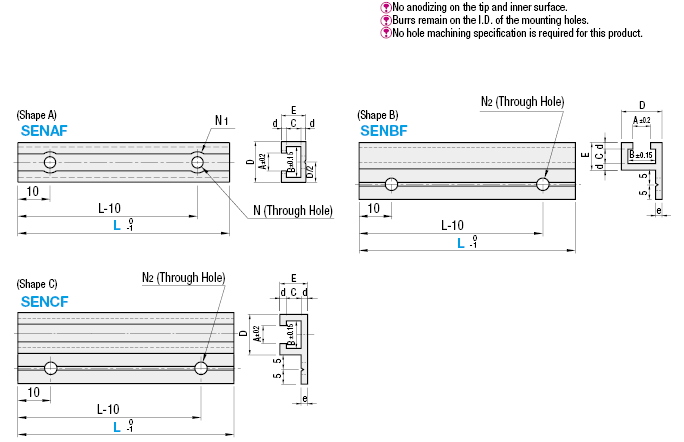 Rails for Switches and Sensors/Aluminum Type/L Dimension Configurable:Related Image