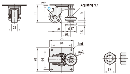 Casters with Leveling Mounts, Light Load: Related Image