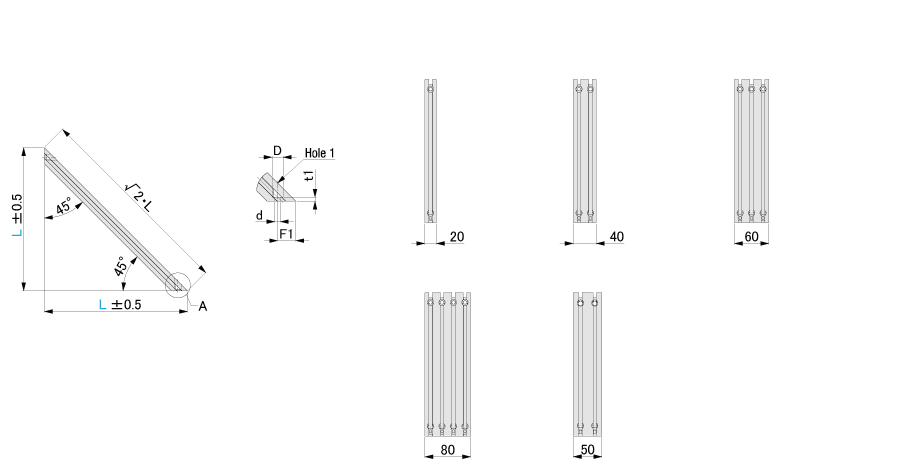 Brackets for Reinforcement - for 5 Series (Slot Width 6 mm), Perpendicularity 45° Shape Type: Related image