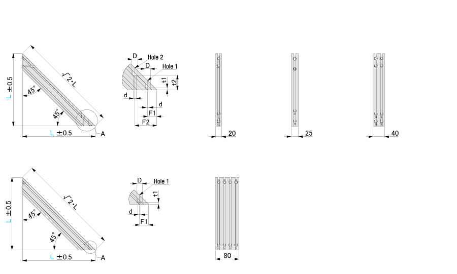 Brackets for Reinforcement - for 5 Series (Slot Width 6 mm), Perpendicularity 45° Shape Type: Related image