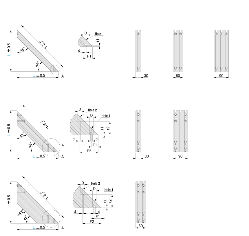 Brackets for Reinforcement - for 6 Series (Slot Width 8 mm), Perpendicularity 45° Shape Type: Related image