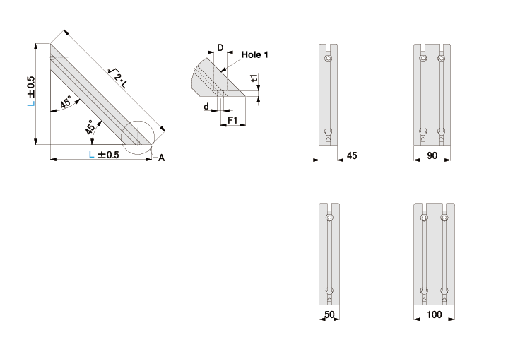 Brackets for Reinforcement - For 8-45 Series (Slot Width 10 mm), Perpendicularity 45° Shape Type: Related image