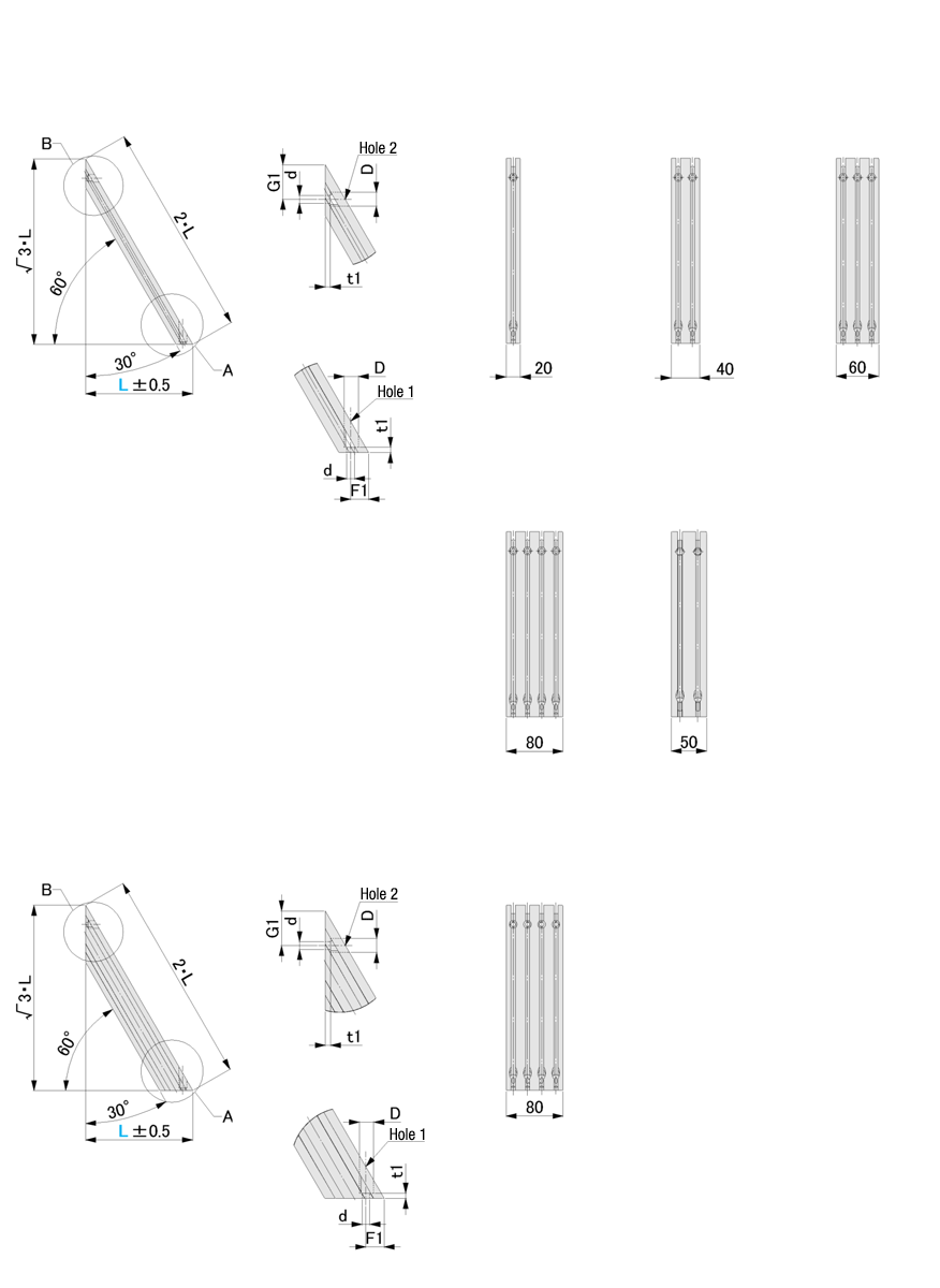 Brackets for Reinforcement - for 5 Series (Slot Width 6 mm), Perpendicularity 30° and 60° Shape Type: Related image