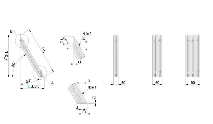 Brackets for Reinforcement - 6 Series (Slot Width 8 mm), Perpendicularity 30° and 60° Shape Type: Related image