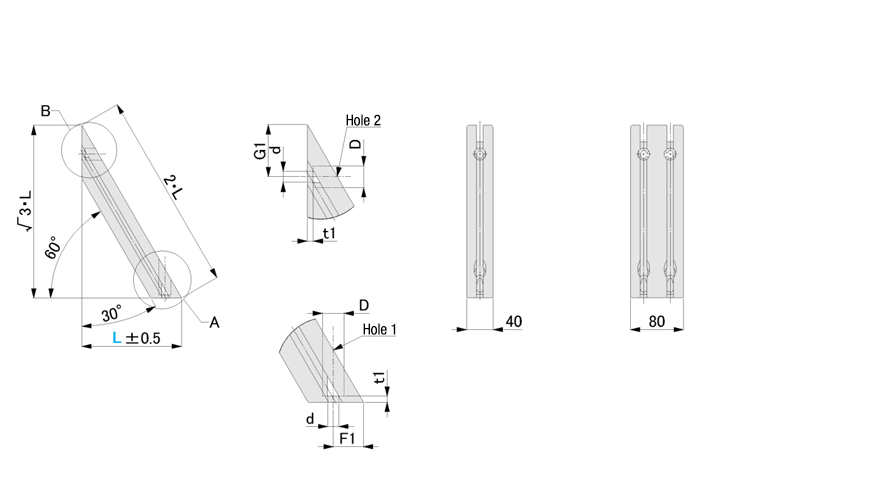 Brackets for Reinforcement - for 8 Series (Slot Width 10 mm), Perpendicularity 30° and 60° Shape Type: Related image