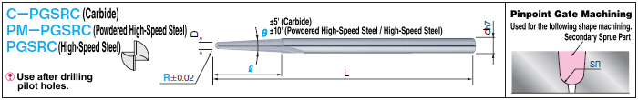 Cutter for Pin Point Gate (SR Part), for SR Part Machining / 2-Flute / Straight Edge: Related Image