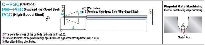 Cutter for Pin Point Gate (Opening), for Tip Machining / 2-Flute / Straight Edge: Related Image