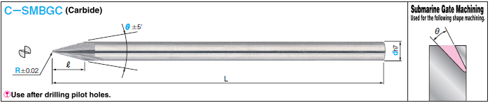 Carbide Drill for Submarine Gate, Tip Ball Type / 2-Flute / Straight Edge: Related Image