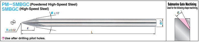 Powder High-speed Steel / High-speed Steel Submarine Gate Drill, Tip Ball Type / 2-Flute / Straight Edge: Related Image
