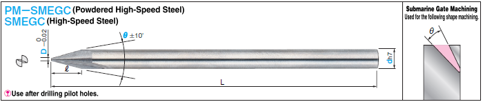 Powder High-speed Steel / High-speed Steel Submarine Gate Drill, Bottom Blade Type / 2-Flute / Straight Edge: Related Image
