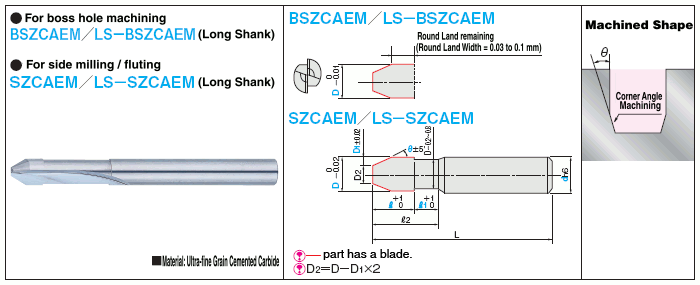 Carbide Straight Edge Corner Angle End Mill, 2-Flute / Neck Relief Type: Related Image