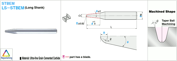 Carbide Straight Edge Taper Ball End Mill, 2-flute: Related Image