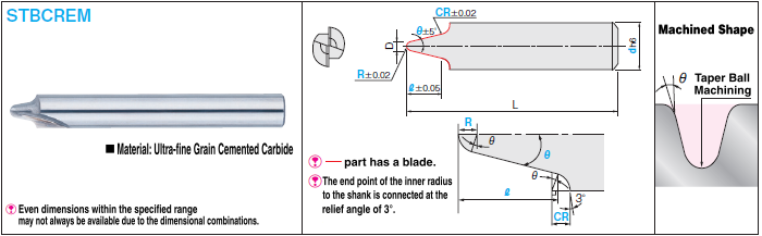 Carbide Straight Edge Taper Ball End Mill, 2-flute / Inner R Type: Related Image