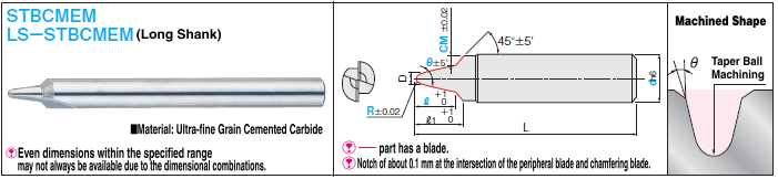 Carbide Straight Edge Taper Ball End Mill, 2-flute / Chamfering Blade Type: Related Image