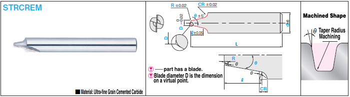 Carbide Straight Edge Taper Radius End Mill, 2-flute / Inner R Type: Related Image