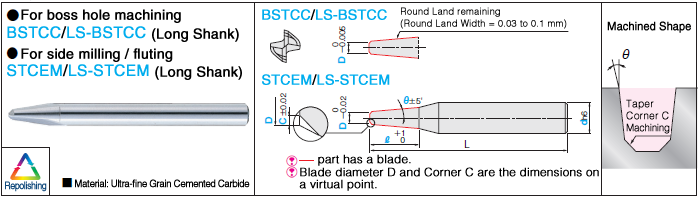 Carbide Straight Edge Taper Corner C End Mill, 2-flute: Related Image