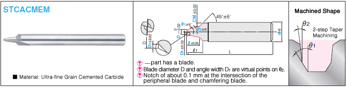 Carbide Straight Edge Taper Corner Angle End Mill, 2-flute / Chamfering Blade Type: Related Image