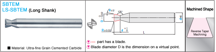 Carbide Straight Edge Inverted Taper End Mill, 2-flute / Inverted Taper (Radius): Related Image