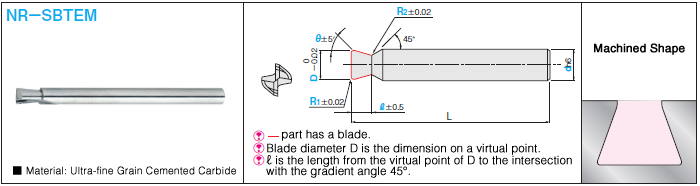 Carbide Straight Edge Inverted Taper End Mill, 2-flute / Inverted Taper, Joint R Type: Related Image