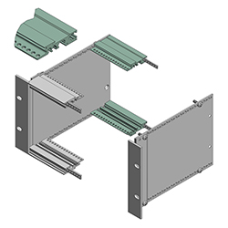 Interzoll, Bus profiles with an integrated insulating strip clearance and clamp profile for ADG, natural-coloured anodised aluminium, for backplane fixing