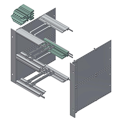 Interzoll, Double bus profiles, natural-coloured anodised aluminium, for fitting of backplanes in BGT 6 U divided into 2 x 3 U