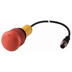 Controlled stop / emergency stop button, classic, mushroom, 38mm, turn-to-release function, 2 N / C, cable (black) with m12a plug, 4 pole, 0.2m