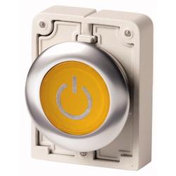 Illuminated push-buttons, flat front, flush, momentary, yellow, labeled
